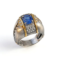 Aged Silver & 18K Gold Kyanite Diamond Ring