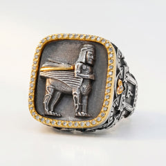 Erebuni Guards Aged Silver Gold Diamond Ring