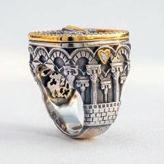 Erebuni Guards Aged Silver Gold Diamond Ring