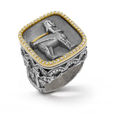 EREBUNI AGED SILVER 18K GOLD DIAMOND MENS RING