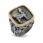 EREBUNI AGED SILVER 18K GOLD DIAMOND MENS RING