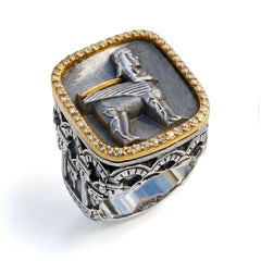 Erebuni Guards Aged Silver Gold Diamond Ring
