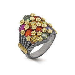 AGED SILVER 18K GOLD MULTI-COLOR SAPPHIRE RING