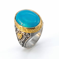 Aged Silver & 18K Gold Sleeping Beauty Turquoise Ring