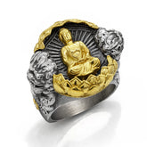 BUDDHA AGED SILVER 18K GOLD MENS RING