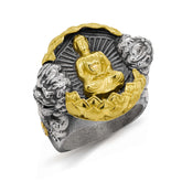 BUDDHA AGED SILVER 18K GOLD MENS RING