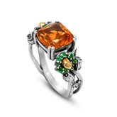 BLOSSOM CITRINE TSAVORITE AGED SILVER 18K GOLD FLORAL RING