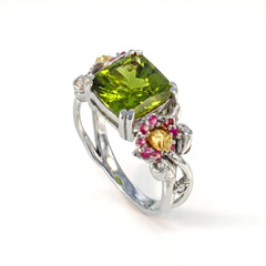 Blossom Aged Silver & 18K Gold Peridot Floral Ring