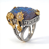 Peace Love Happiness Carved Labradorite Ring