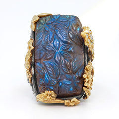 Peace Love Happiness Carved Labradorite Ring