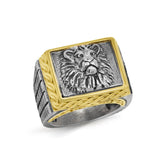 LION HEAD AGED SILVER 18K GOLD MENS RING