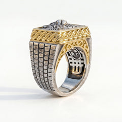Lion Head Aged Silver and Gold Men's Ring