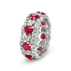 HEART SHAPE RUBY AND DIAMONDS 18K WHITE GOLD RING