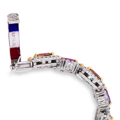 MULTI COLOR NO-HEAT SAPPHIRE DIAMOND THREE ROW BRACELET