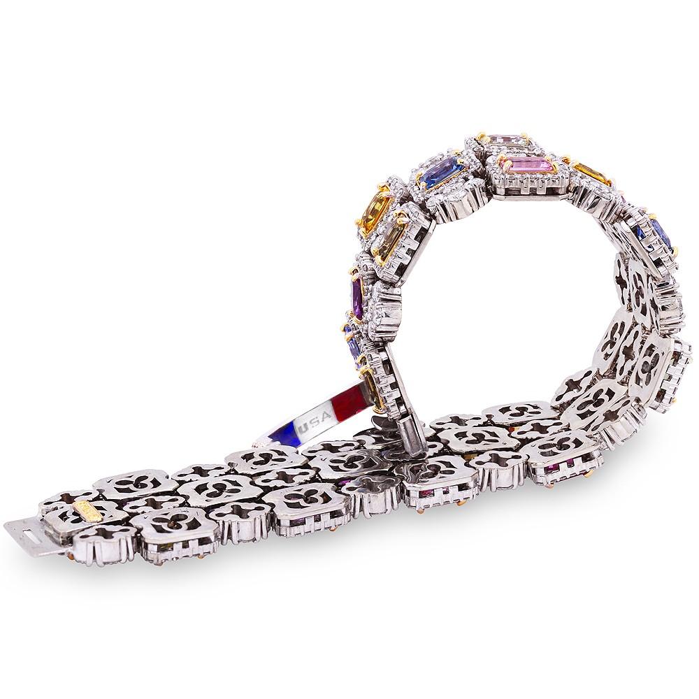 MULTI COLOR NO-HEAT SAPPHIRE DIAMOND THREE ROW BRACELET - Stambolian | House of Jewels