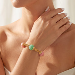 Candy 18K Gold Pink Opal Chrysoprase Diamond Hearts Bracelet