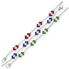 18K WHITE GOLD PRINCESS CUT RUBY DIAMONDS BRACELET