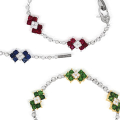 18K WHITE GOLD PRINCESS CUT TSAVORITE DIAMONDS BRACELET