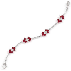 18K WHITE GOLD PRINCESS CUT RUBY DIAMONDS BRACELET