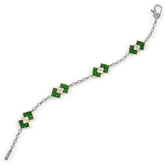 18K WHITE GOLD PRINCESS CUT TSAVORITE DIAMONDS BRACELET