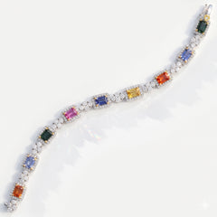 18K White Gold Multi Color Sapphire and Diamond Bracelet
