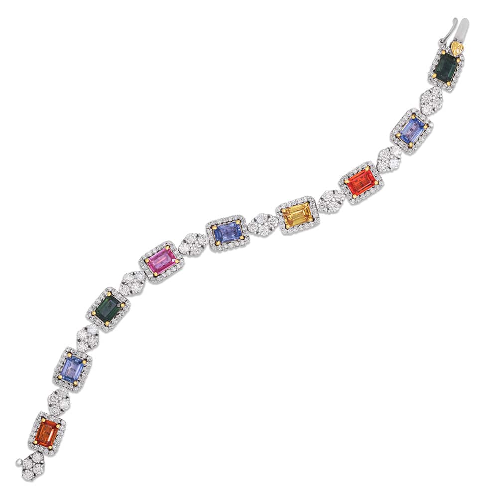 18K WHITE GOLD AND DIAMOND BRACELET WITH MULTI-COLOR SAPPHIRES - Stambolian | House of Jewels