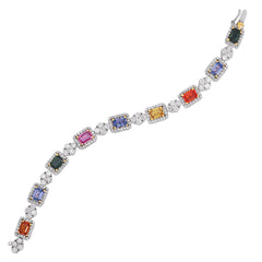 18K WHITE GOLD AND DIAMOND BRACELET WITH MULTI-COLOR SAPPHIRES