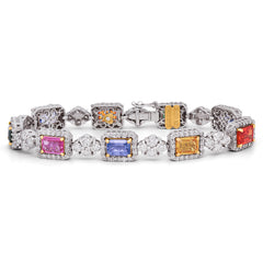 18K WHITE GOLD AND DIAMOND BRACELET WITH MULTI-COLOR SAPPHIRES