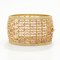 Ambition 18K Gold Pink Sapphire Diamond Cuff Bangle