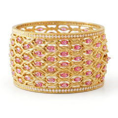 Ambition 18K Gold Pink Sapphire Diamond Cuff Bangle