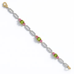 Happiness Peridot and Pink Sapphire Link Bracelet