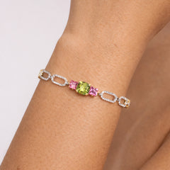 Stambolian Happiness 18K Gold Peridot and Pink Sapphire Diamond Link Bracelet Overhead View