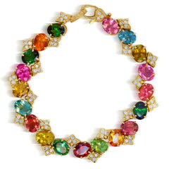 ONE OF A KIND 18K GOLD DIAMONDS MULTI-COLOR TOURMALINE BRACELET
