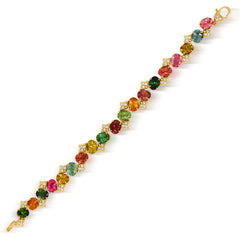 ONE OF A KIND 18K GOLD DIAMONDS MULTI-COLOR TOURMALINE BRACELET