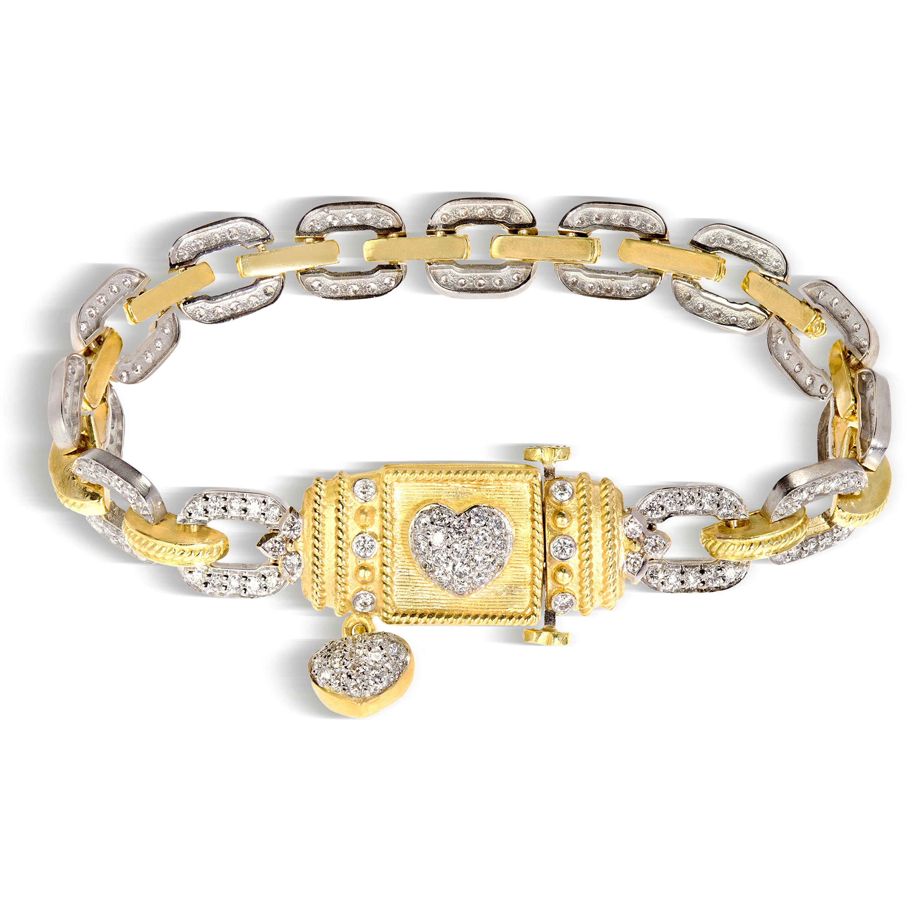 LOVE LINK 18K TWO-TONE GOLD DIAMOND LINKS HEART BRACELET - Stambolian | House of Jewels