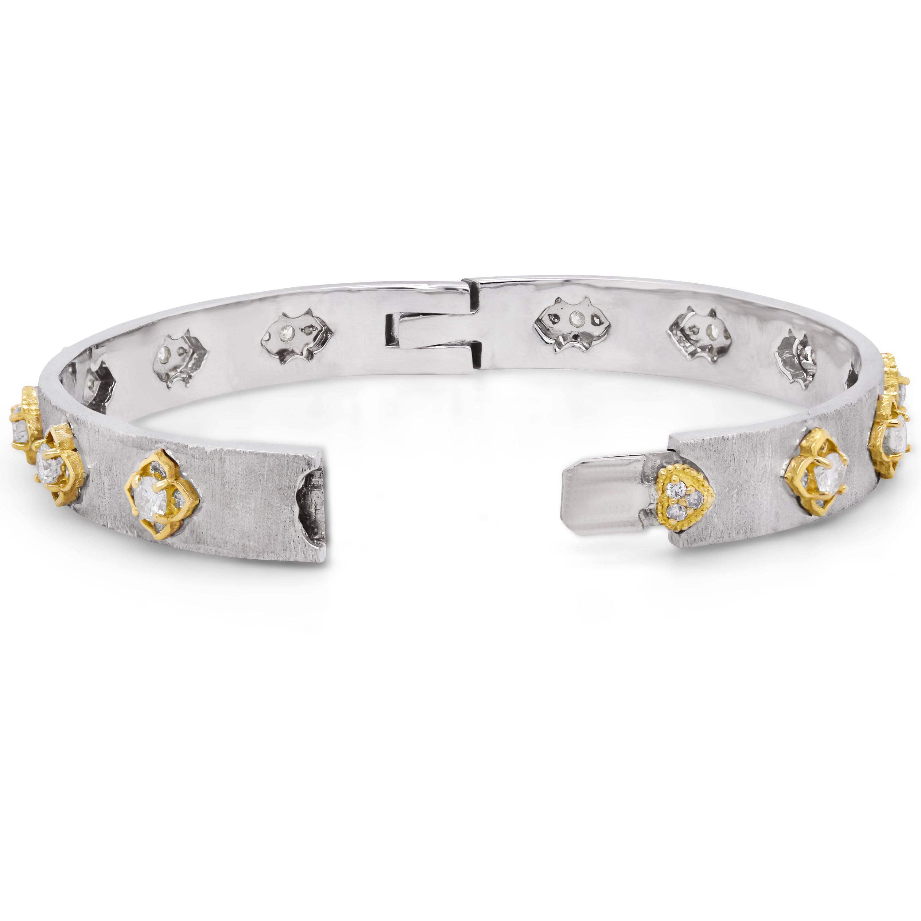 18K WHITE YELLOW GOLD FLORAL DIAMOND BANGLE - Stambolian | House of Jewels