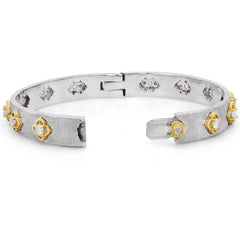 18K WHITE YELLOW GOLD FLORAL DIAMOND BANGLE
