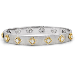 18K WHITE YELLOW GOLD FLORAL DIAMOND BANGLE