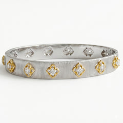 18K White and Yellow Gold Floral Diamond Bangle
