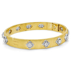 18K YELLOW WHITE  GOLD FLORAL DIAMOND BANGLE