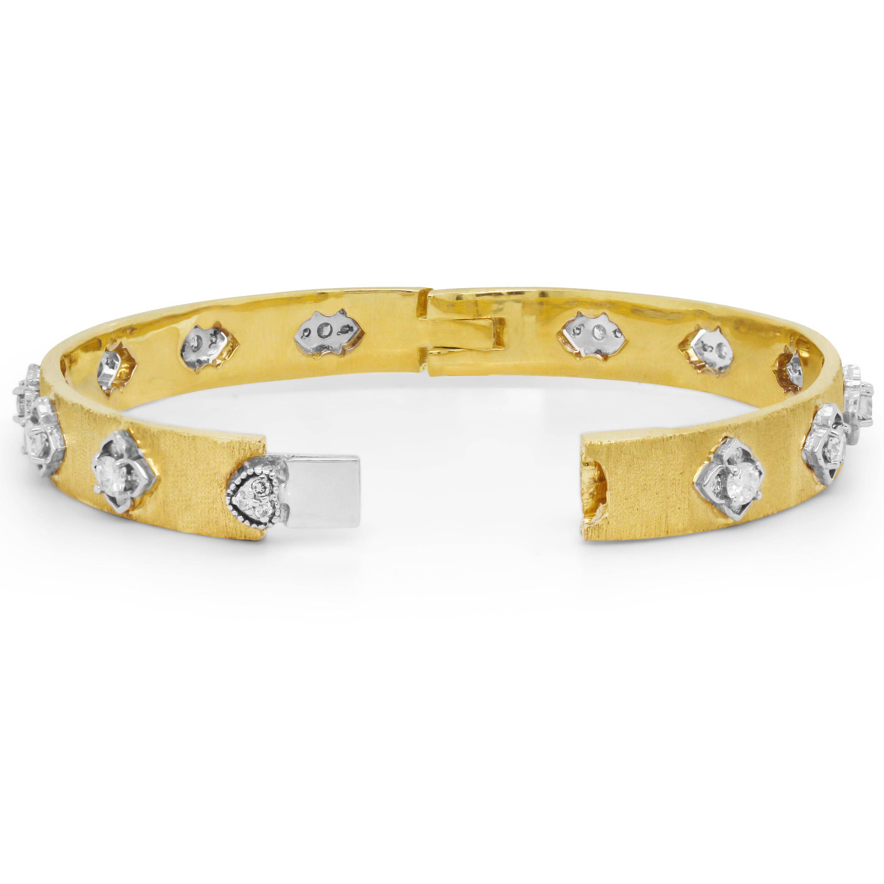 18K YELLOW WHITE  GOLD FLORAL DIAMOND BANGLE - Stambolian | House of Jewels