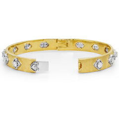 18K YELLOW WHITE  GOLD FLORAL DIAMOND BANGLE