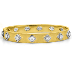 18K YELLOW WHITE  GOLD FLORAL DIAMOND BANGLE
