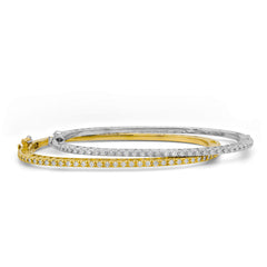 LOVE PEACE HAPPINESS 18K WHITE GOLD AND DIAMOND BANGLE BRACELET
