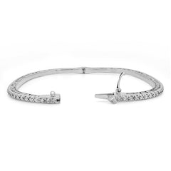 LOVE PEACE HAPPINESS 18K WHITE GOLD AND DIAMOND BANGLE BRACELET