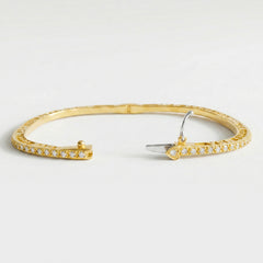 Love Peace Happiness Yellow Gold Diamond Bangle