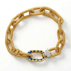 18K GOLD DIAMONDS COBALT BLUE ENAMEL LINK BRACELET