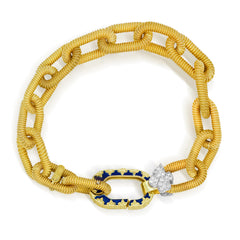 18K GOLD DIAMONDS COBALT BLUE ENAMEL LINK BRACELET