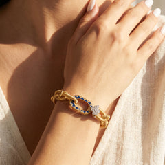 Colors of Life 18K Gold Cobalt Blue Enamel Diamond Link Bracelet