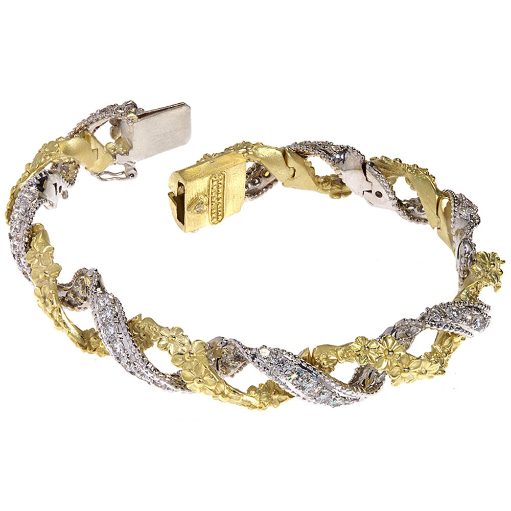 MAYFLOWER 18K TWO-TONE GOLD AND DIAMOND FLORAL TWISTED BRACELET - Stambolian | House of Jewels